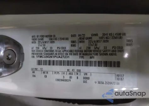 2023 Ford Escape Active из США, поврежденный, VIN 1FMCU9GN1PUA27231